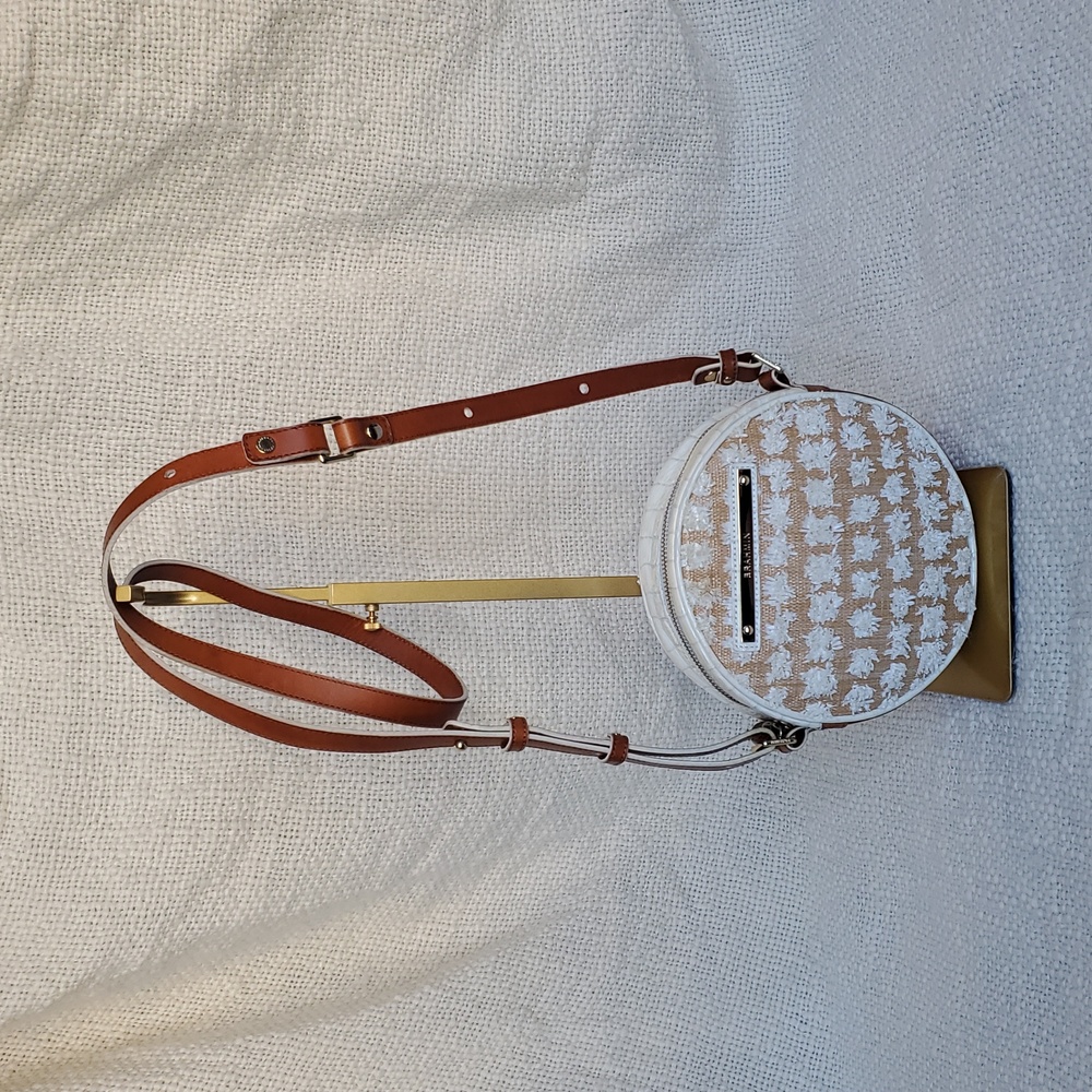 Brahmin Cream and Brown Round Raffia Crossbody Bag